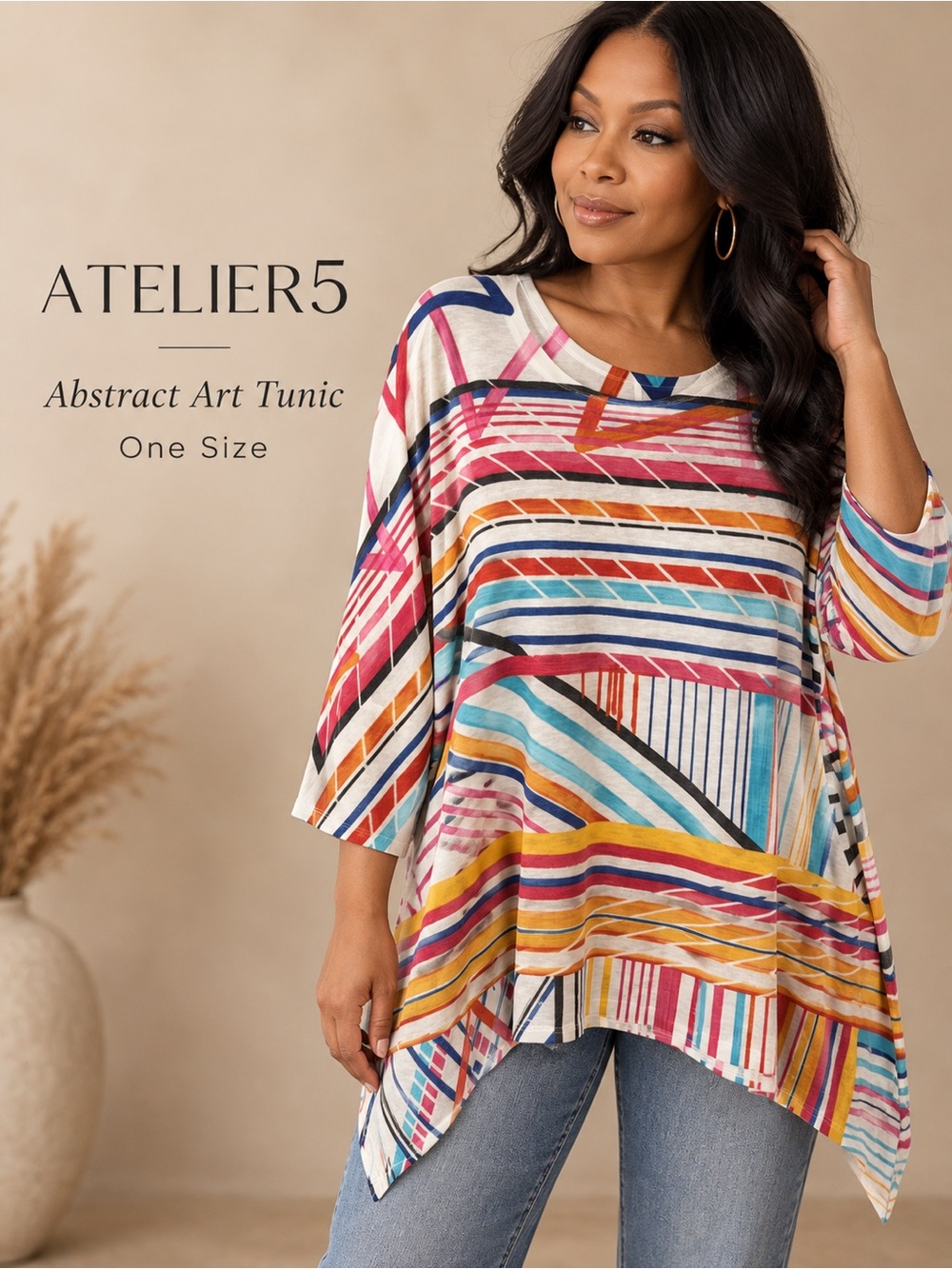 Atelier5 Gozde Yilmaz Abstract Geometric Art Tunic Top One Size